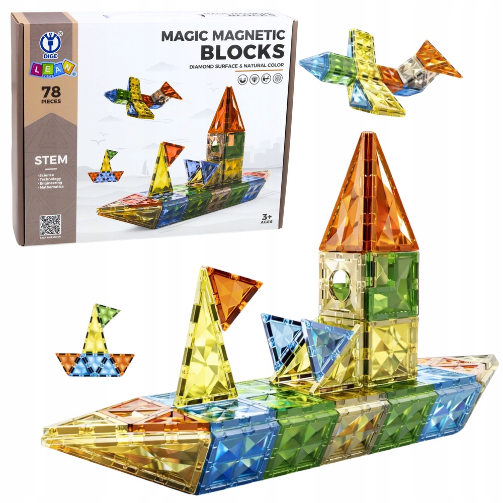 Zestaw Klocki Magnetyczne Konstrukcyjne Figury Kształty 3D Kolorowe 78