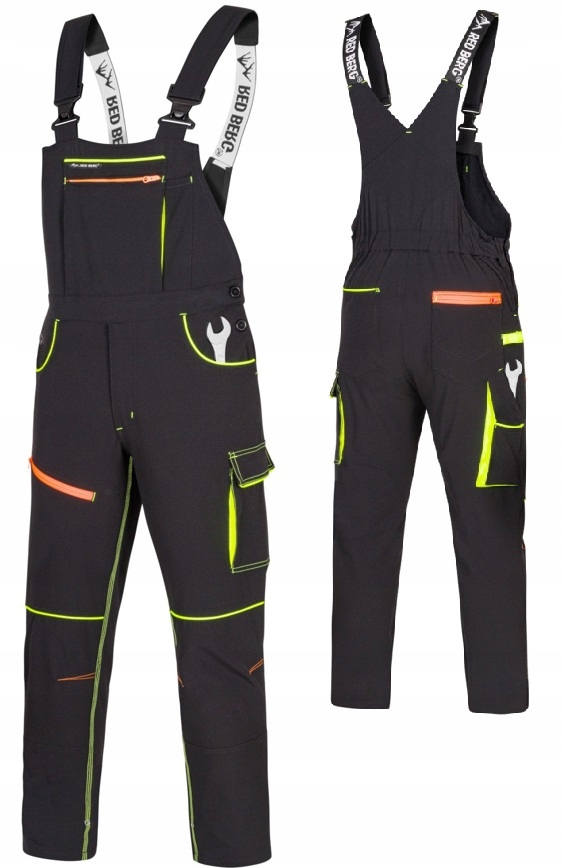 Elastyczne spodnie robocze ogrodniczki odblask wstawki Redberg Active 3XL