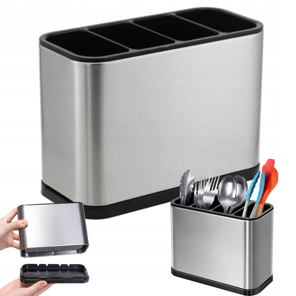 Levně Odkapávač Na Příbory Nádobí Sušička Nádoba Organizér S Odtokem Stříbrná