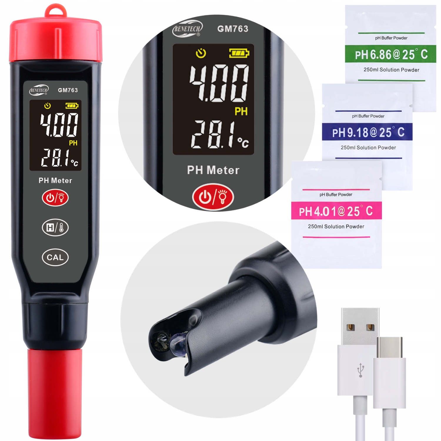 Miernik Tester pH Metr Wody Basen Czujnik Termometr 2w1 Autokalibracja LCD