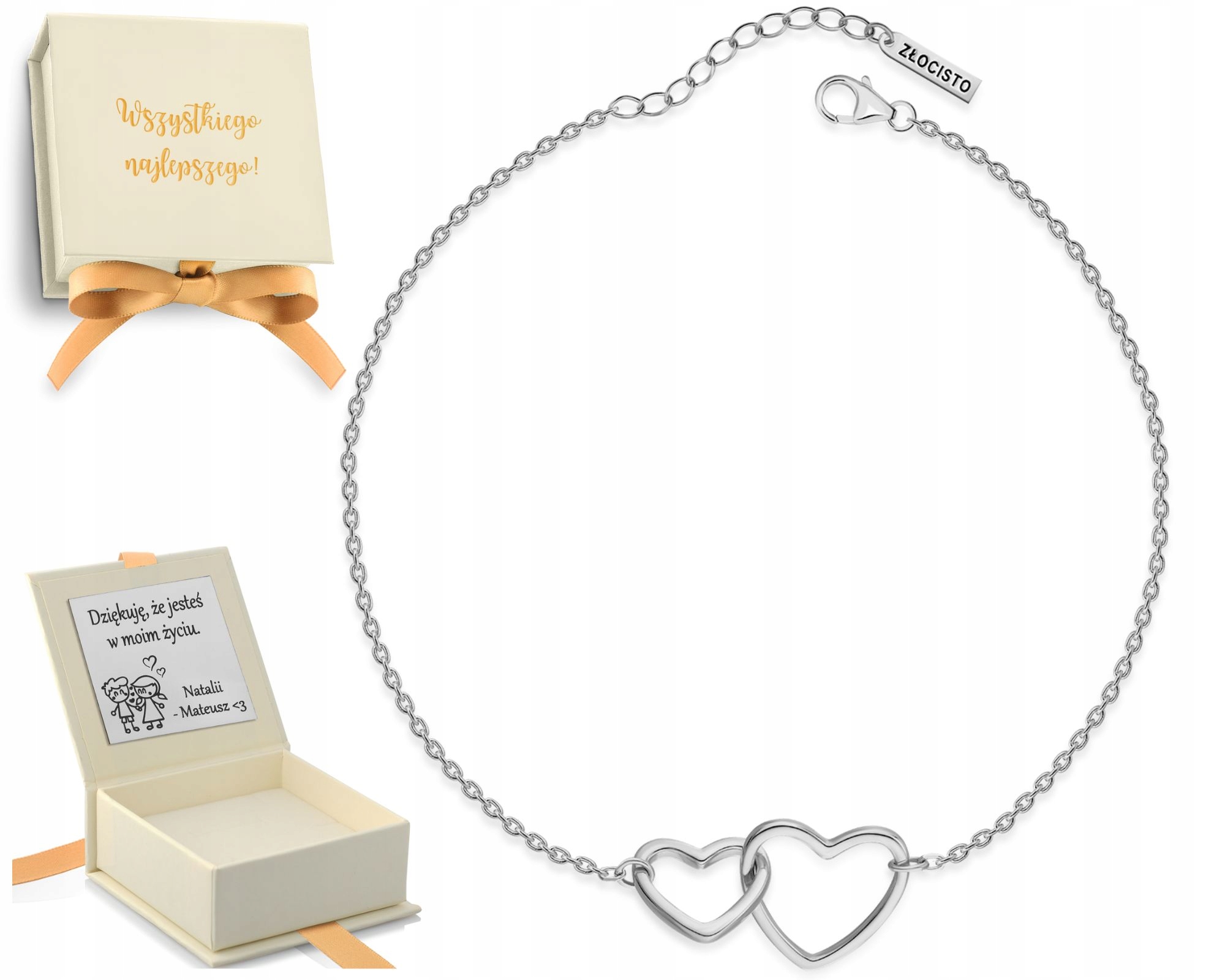 Stříbrný náramek spojená srdce klanovka srdíčka propojená 925