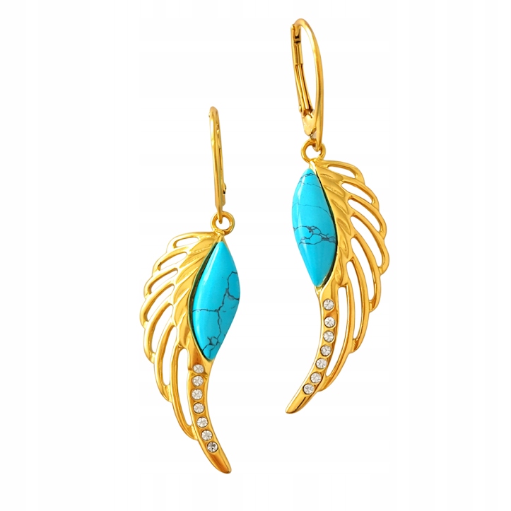 Zlaté Náušnice Andělská Křídla Stříbro Pozlacené Tyrkysem