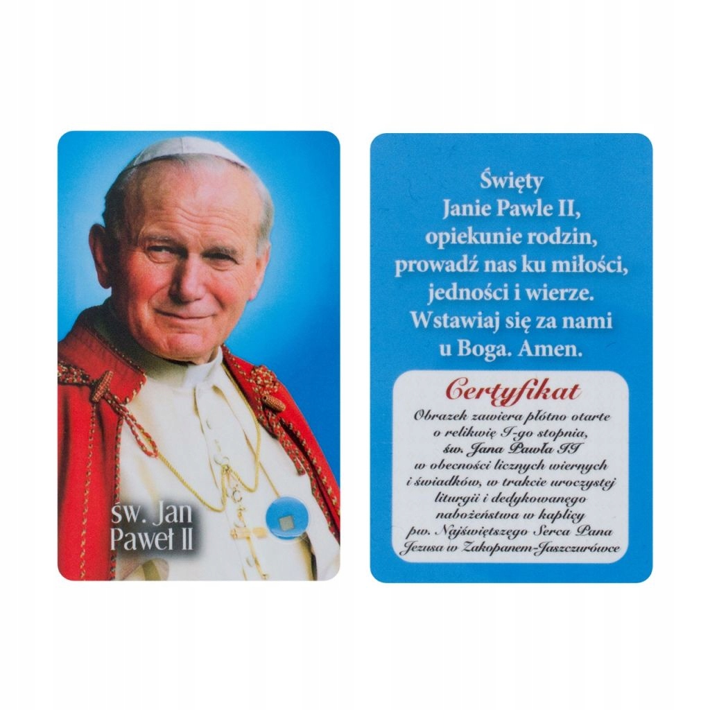 Karta Św. Jana Pawła II + relikwie