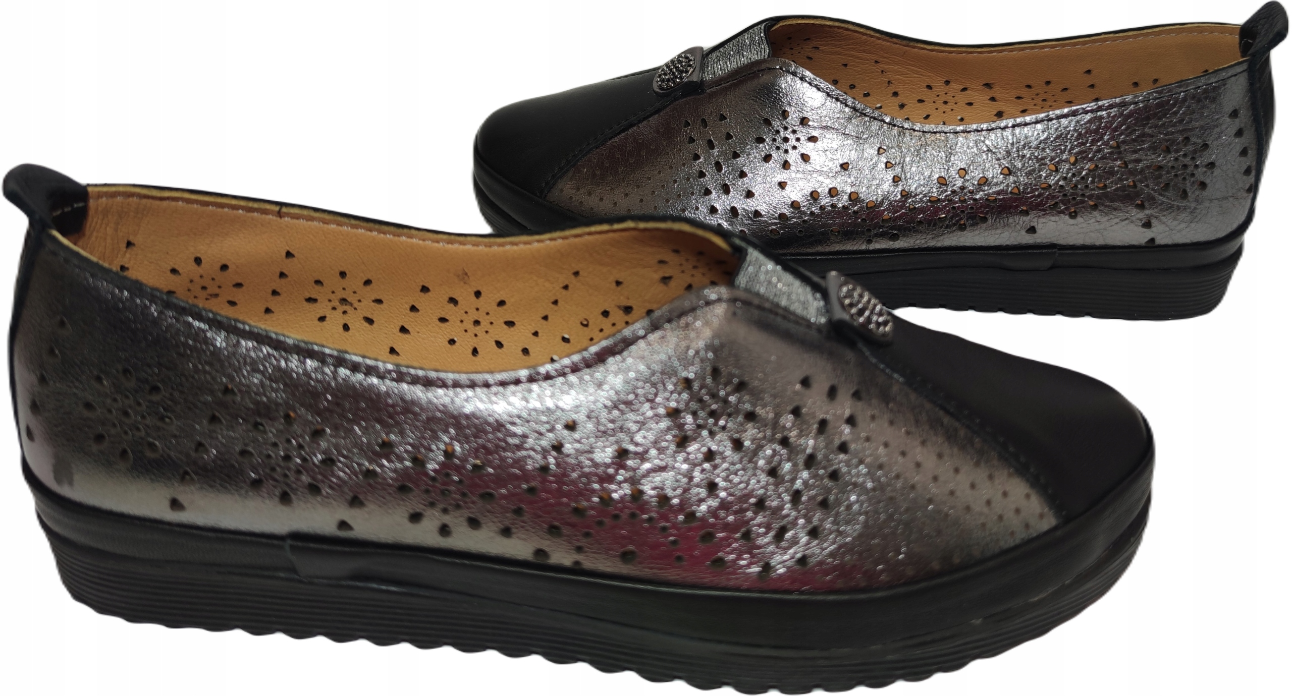 Pohodlné měkké polobotky Loretta Vitale 8001 Platyna prolamované vel. 38