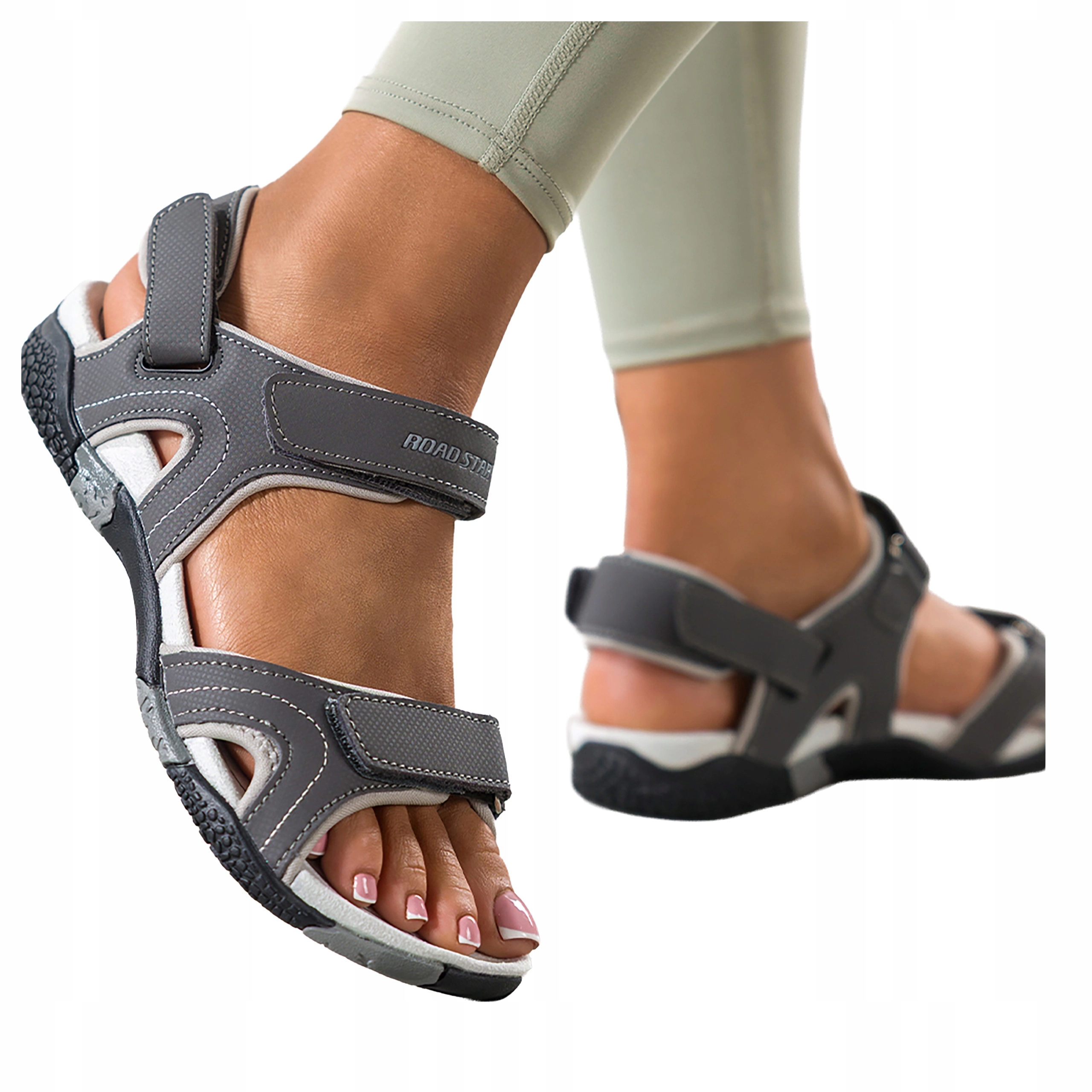 Šedé dámské pohodlné Sandály Na Suchý Zip Elastické, ploché, sportovní, velikost 36