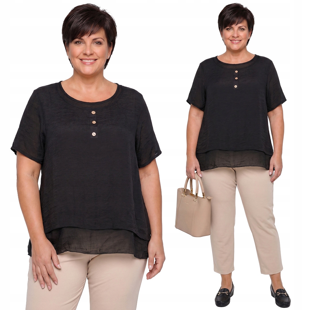 Černá hladká halenka s knoflíky plus size velikost 50
