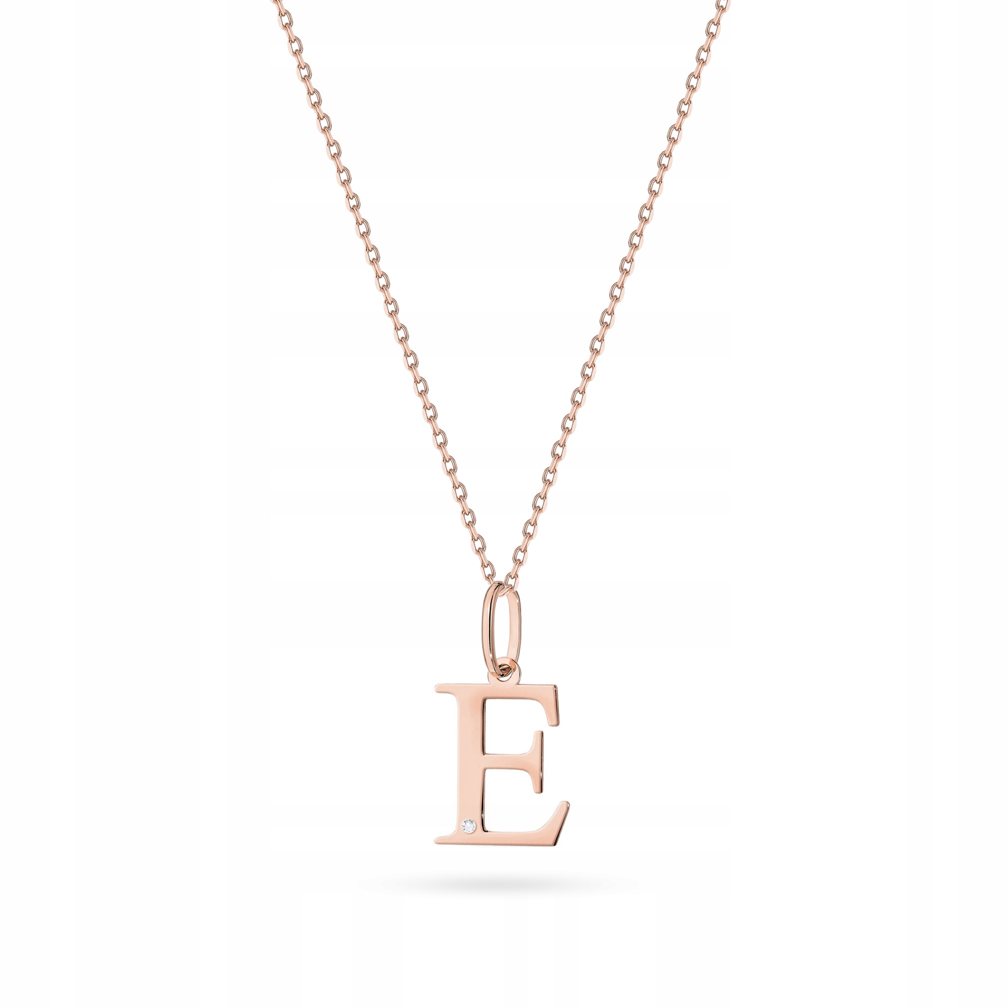 Růžový Zlatý Náhrdelník Celebrity pr. 585 Písmeno E s briliantem 0,005 ct