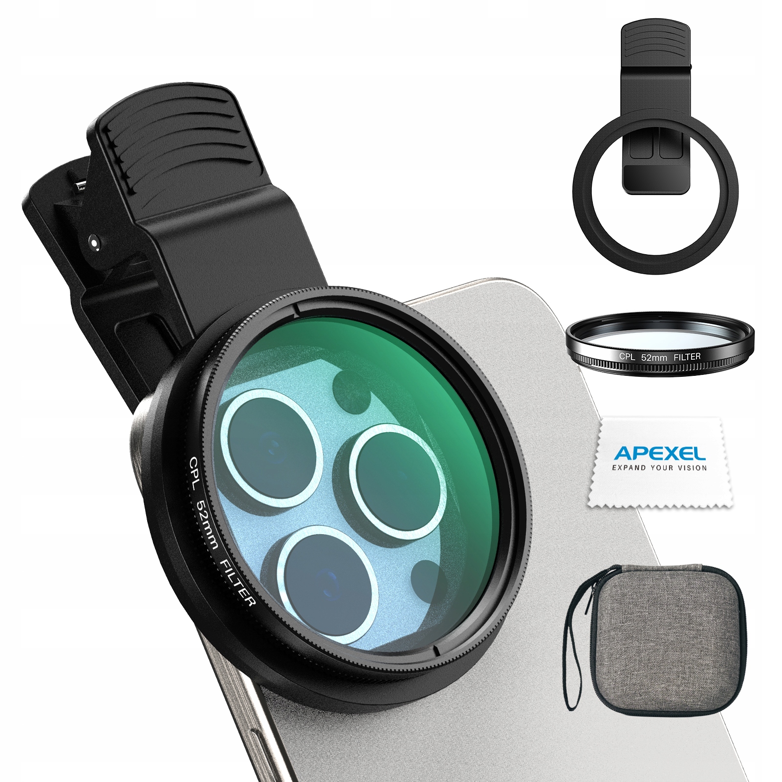 Obiektyw Filtr Cpl Polaryzacyjny 52mm do Telefonu Smartfona Apexel Klips