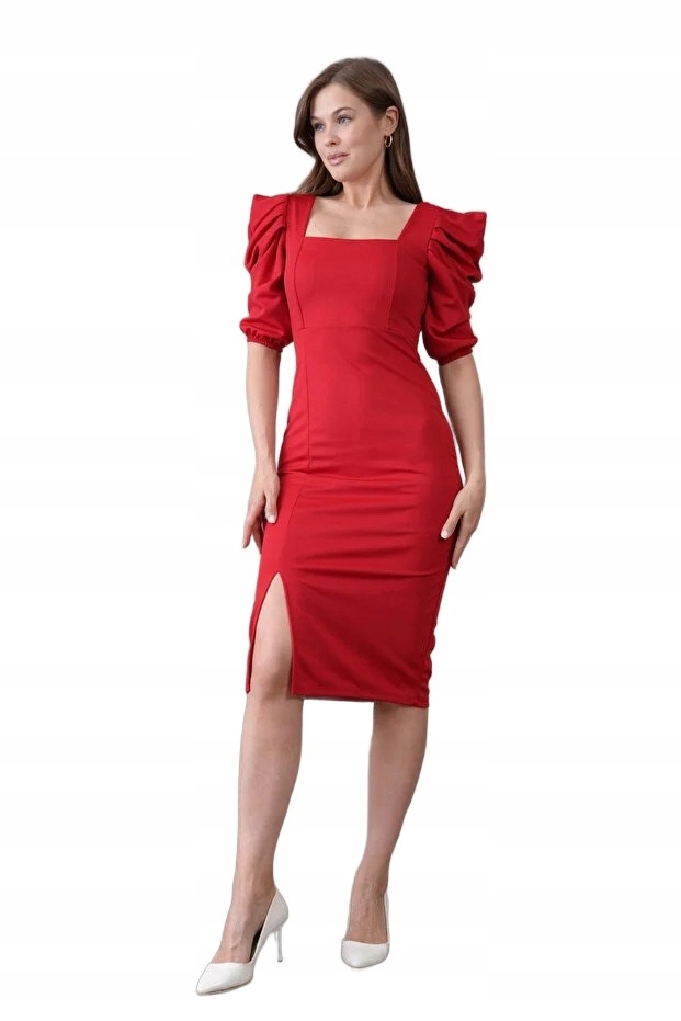 Lovebox Červené Šaty S Bufetovými Rukávy L 5FA
