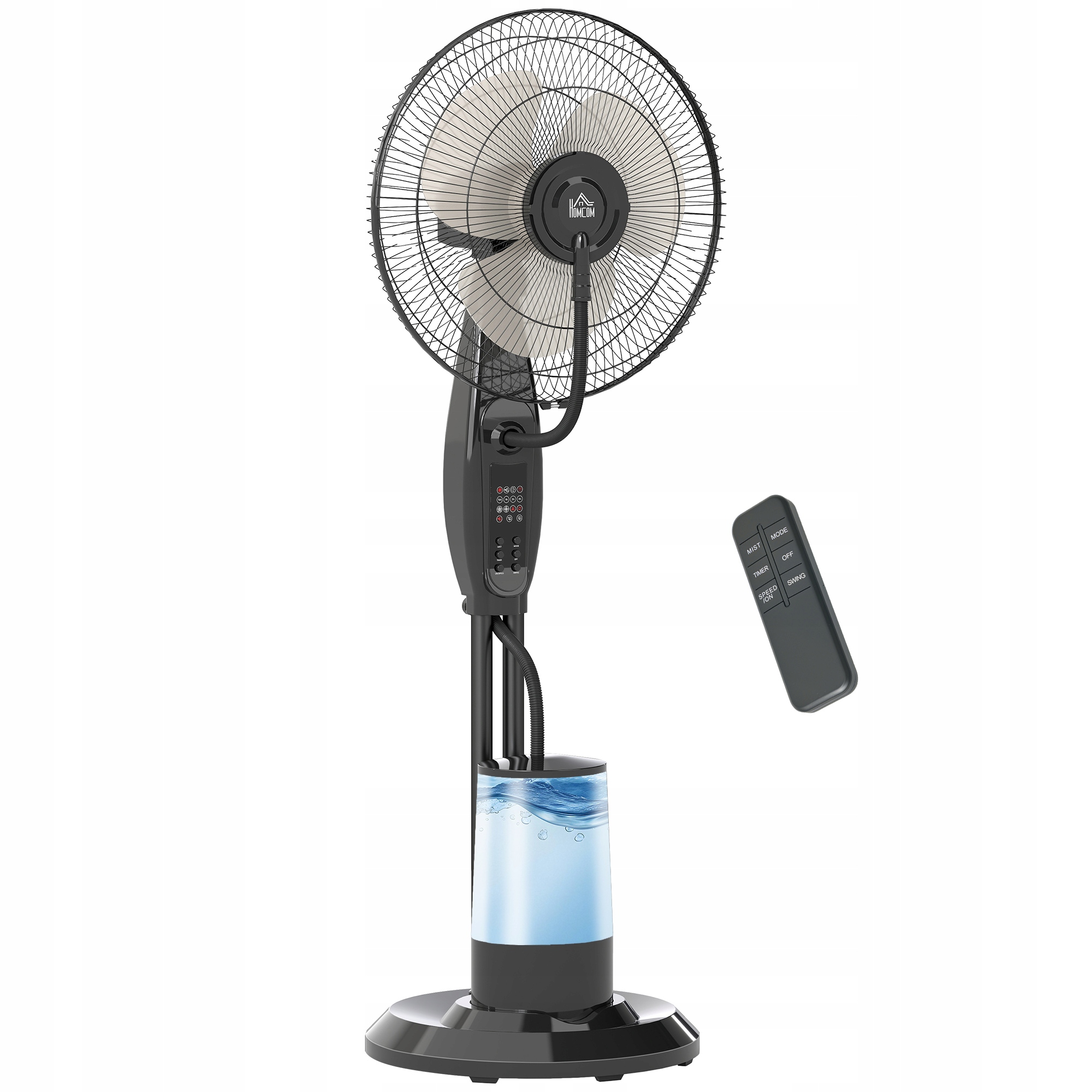 Podlahový ventilátor Homcom s funkciou vodnej hmly, čierny