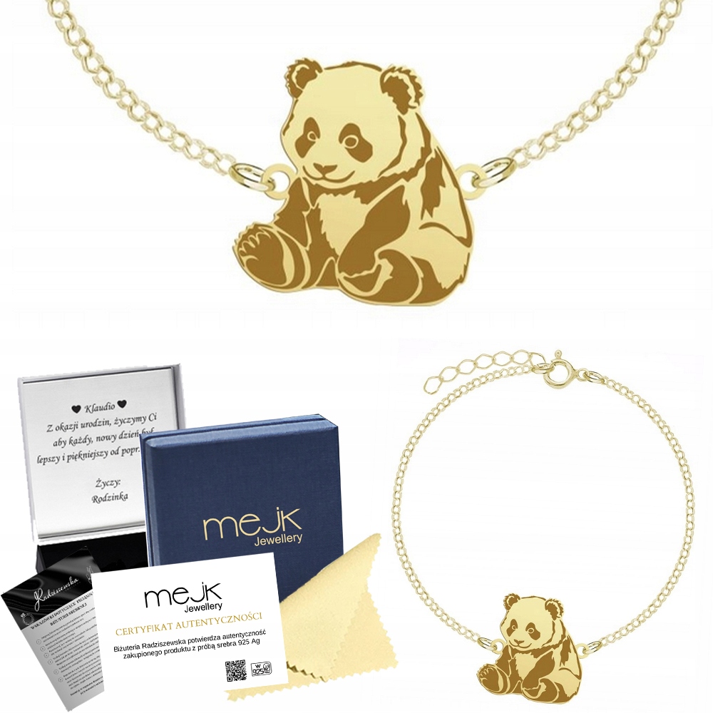 Zlatý náramek s pandou 925 Šperky pro předškolačky Dárek Gravírování
