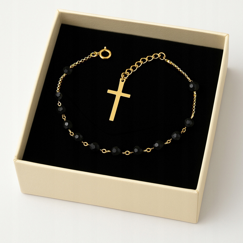 Bransoletka Różaniec Dziesiątek Różańca Czarny Turmalin Kamień Naturalny