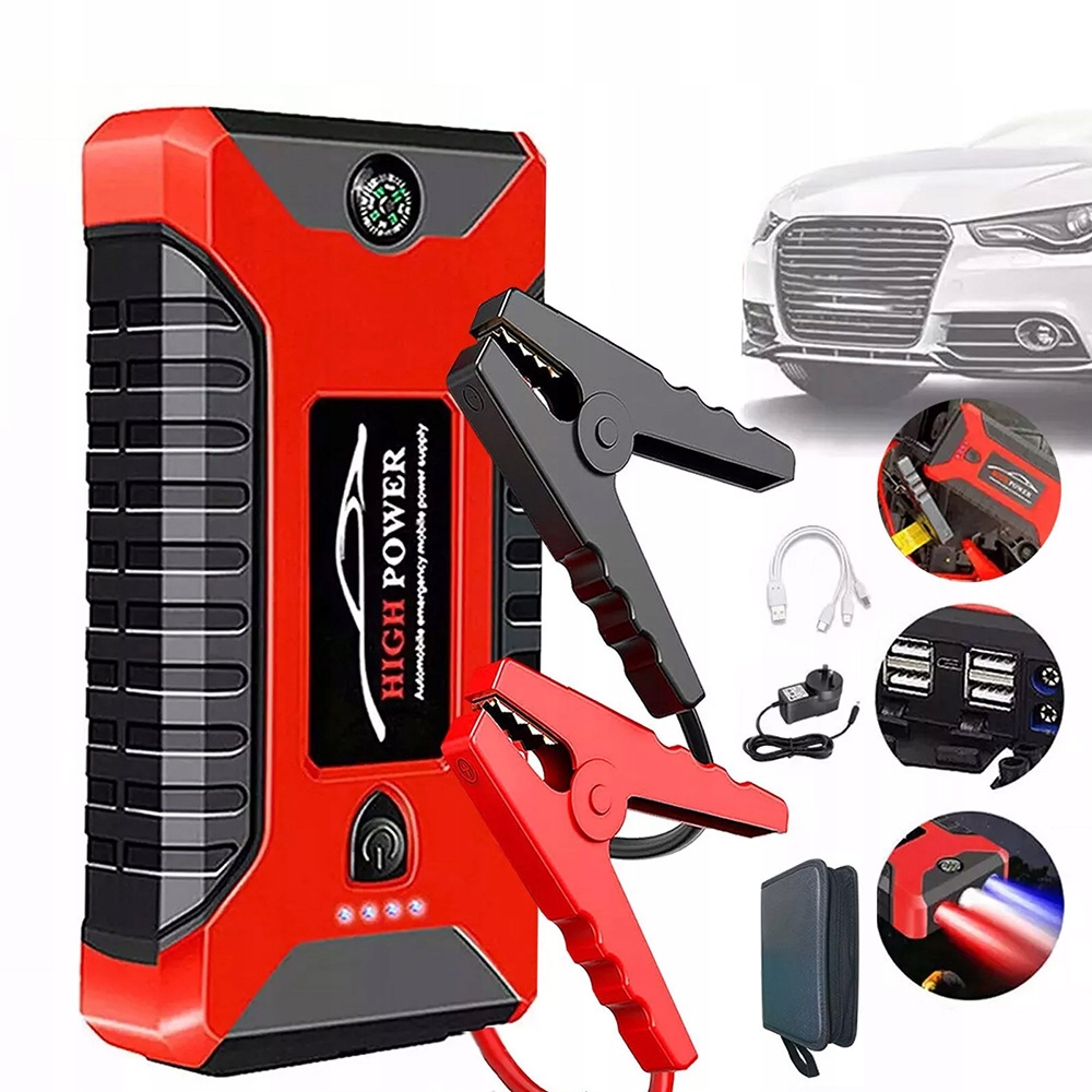 Jump Starter Startování Motoru Powerbank Kompas Kabely 4 X Usb 99800 mAh