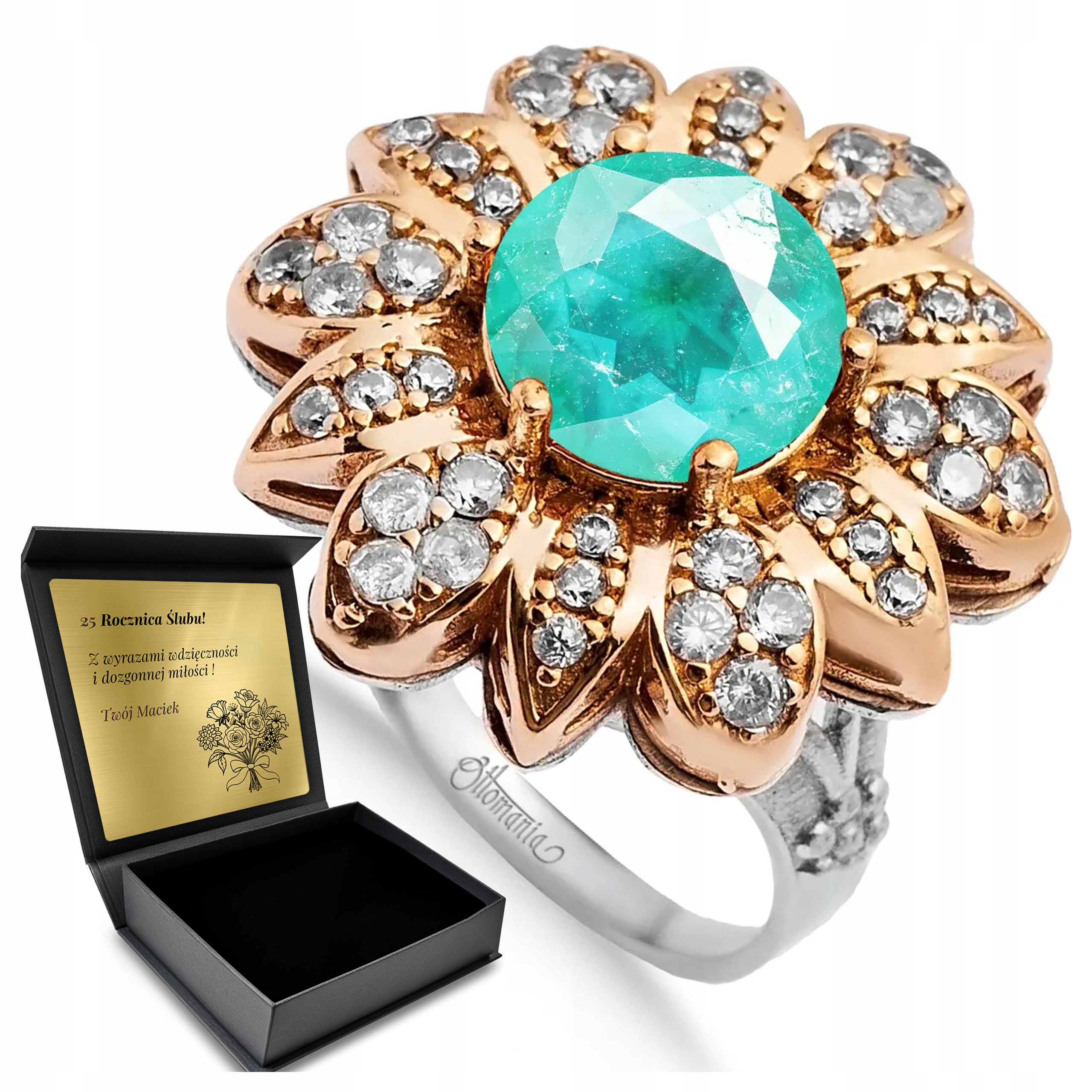 Prstýnek Zirkony Turmalín Dárek na Valentýna Gravírování Bonus