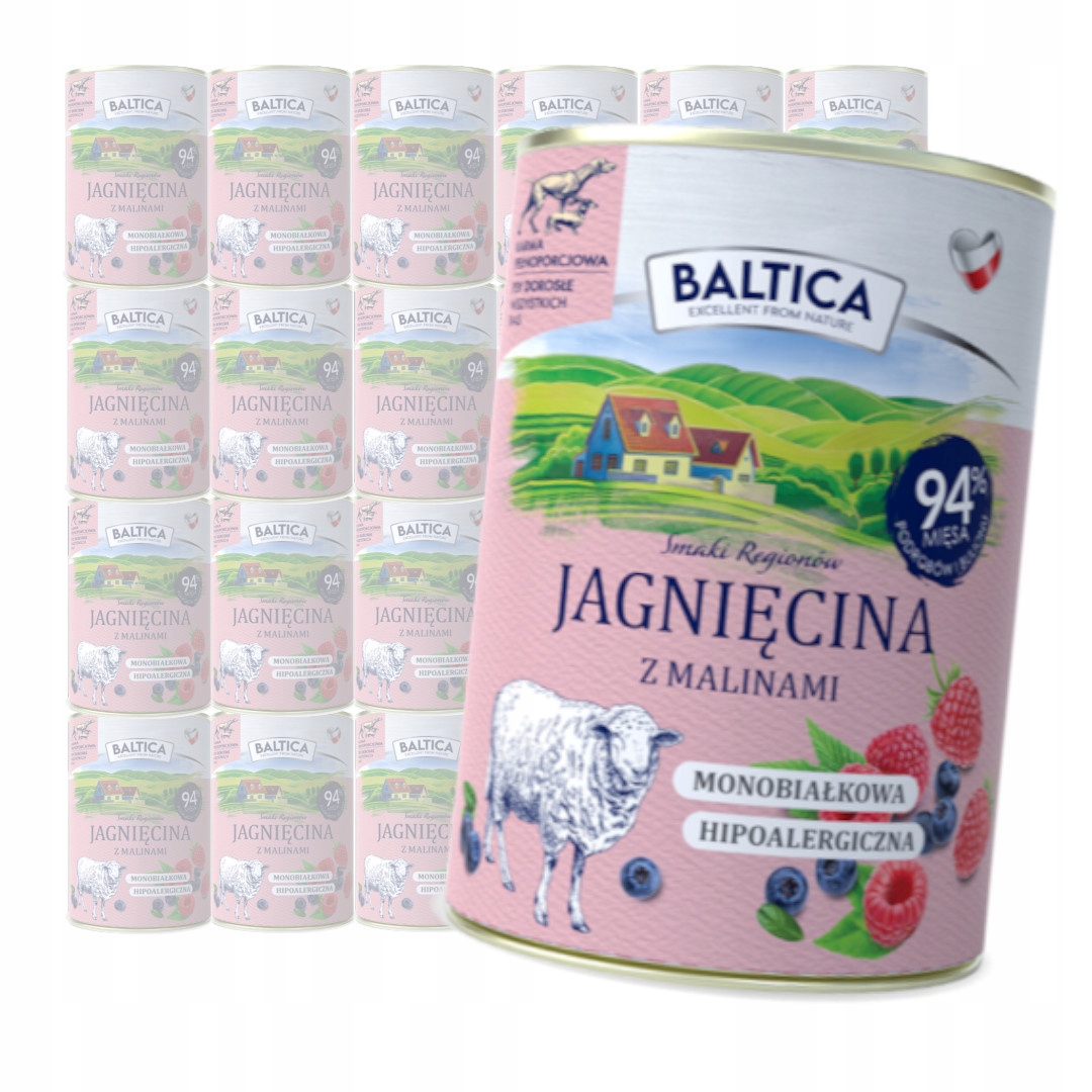 Levně Baltica Jehněčí s malinami 24x400g Hypoalergenní Vlhké Krmivo pro psy