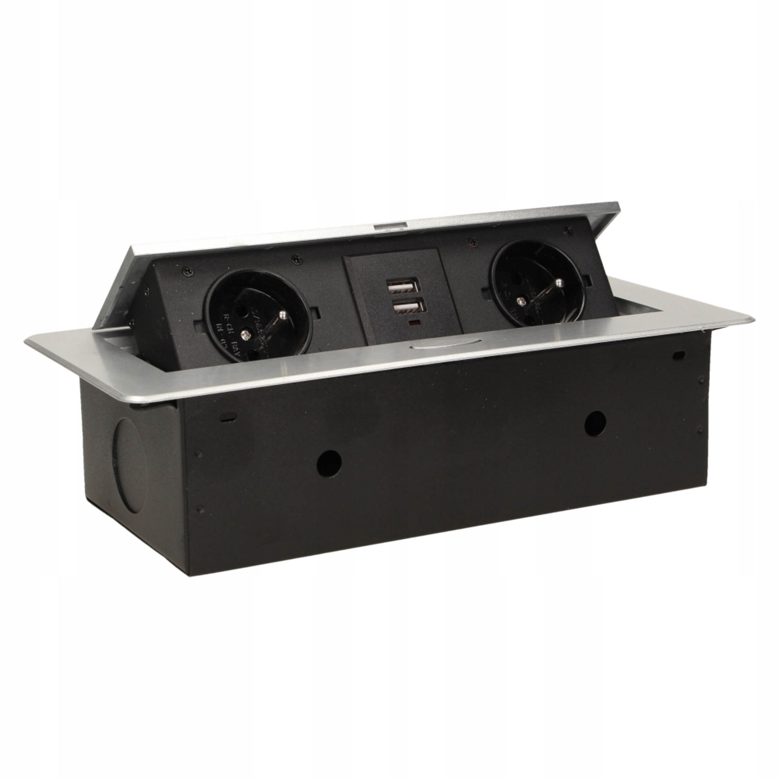 Výklopný blok zapuštěný Orno OR-AE-13109/G, 2x 230V a 2x Usb, stříbrná, bez