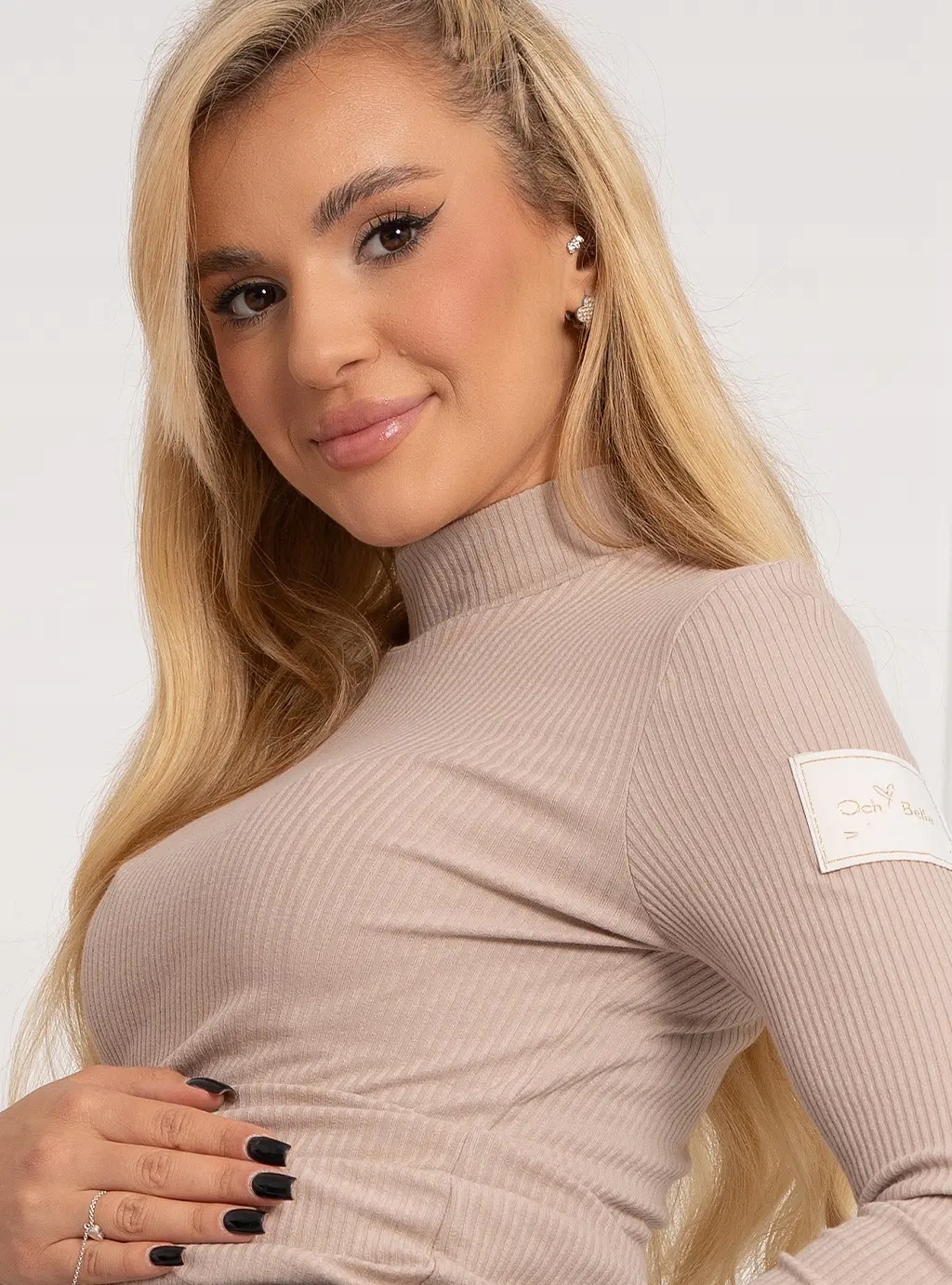 BLUZKA CIĄŻOWA PRĄŻKOWANA DOPASOWANA GOLF BEŻ NUDE XL Rozmiar XL