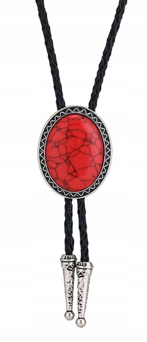 Bolo kravata westernová s kamenem Turkus Červená pletenina přírodní kůže