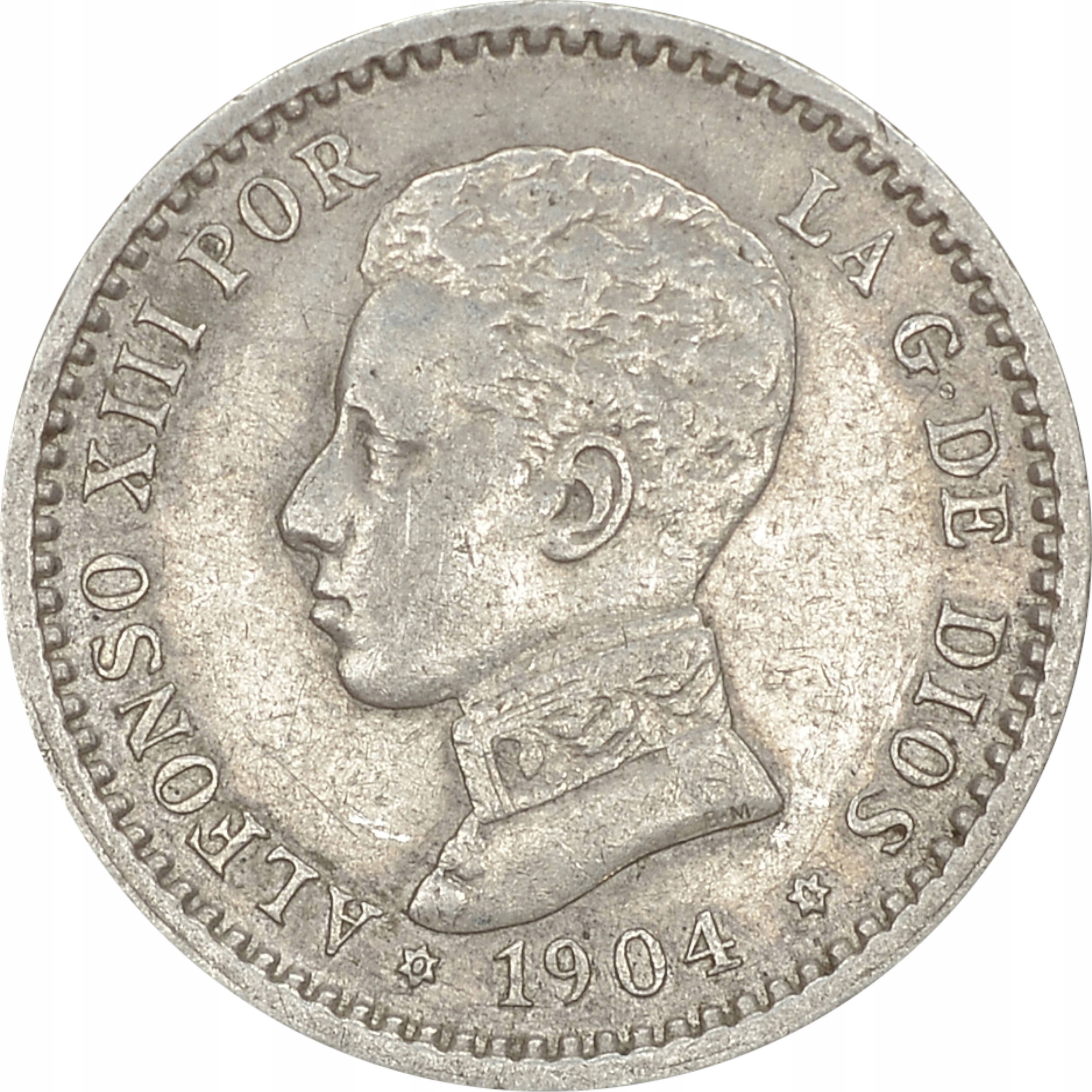6.HISZPANIA, ALFONS XIII, 50 CENTIMOS 1904 SM V