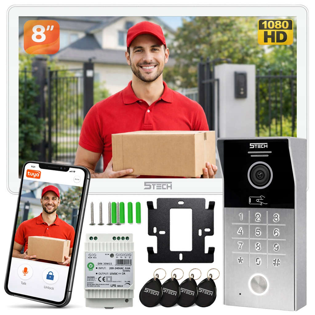 Wideodomofon 5tech Full Hd Verus 8" 84225 Czytnik Rfid Szyfr Aplikacja Tuya