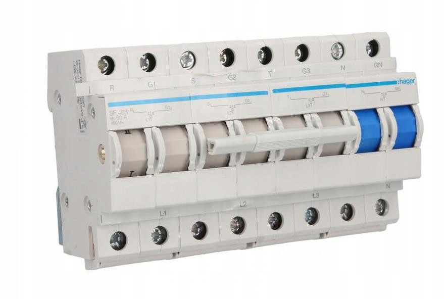 Hager Modulární přepínač napájení 3P+N I-0-II 63A 400VAC SF463