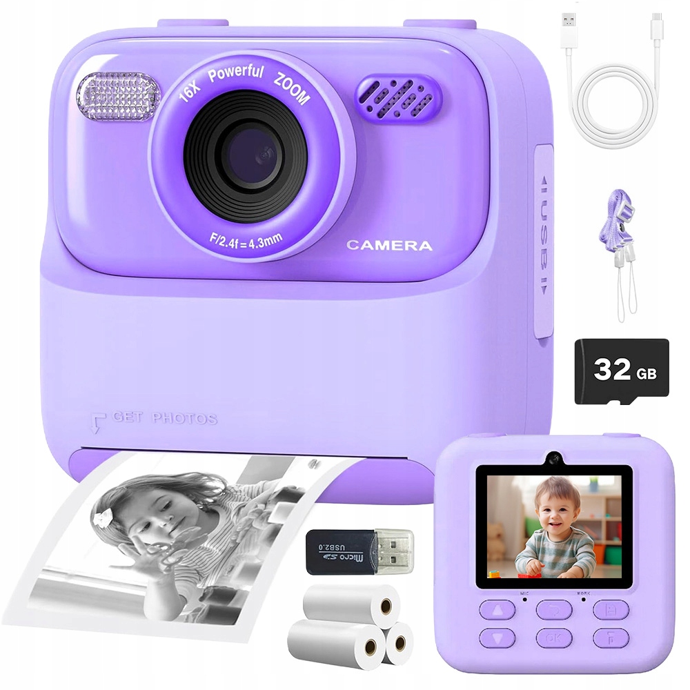 Fotoaparát Pro Děti Okamžitá Tiskárna 32 Gb Displej 2,4 Palce