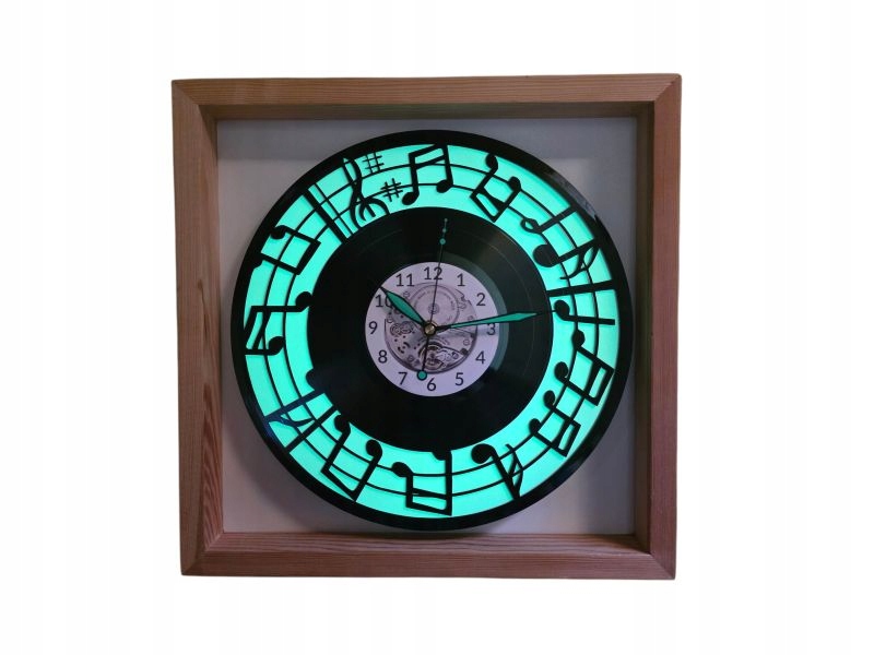 Noty Nástěnné hodiny Bílá barva Fluorescenční pozadí Rámeček 35x35 cm