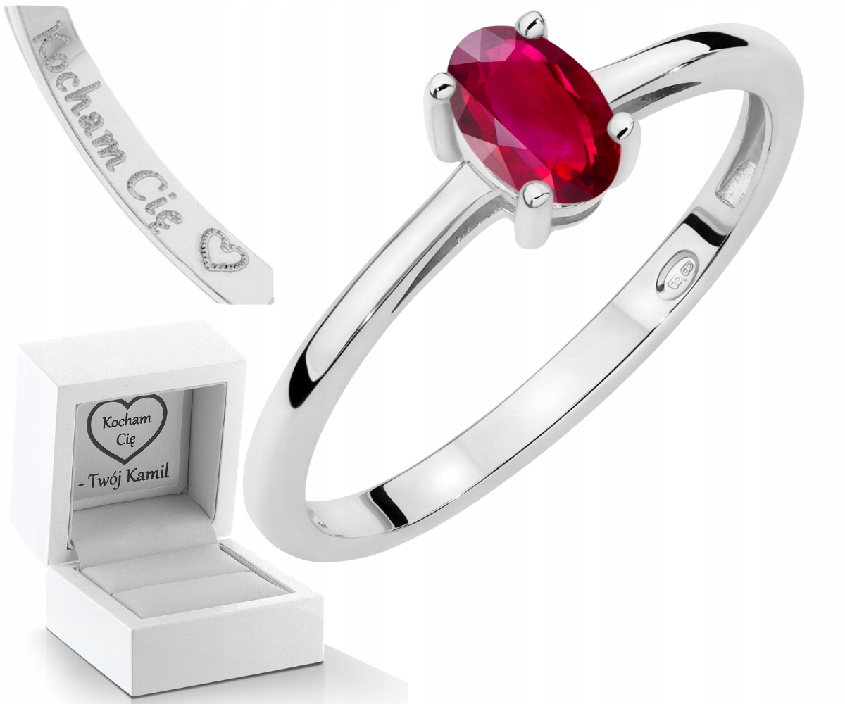 Bílé Zlato Prstýnek Přírodní Kámen Červený Rubín Drť 585