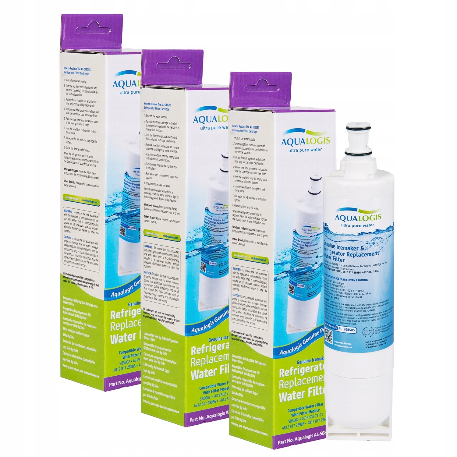 Filtr Do Lodówki Whirlpool Aqualogis AL-508SBS Zamiennik 3szt