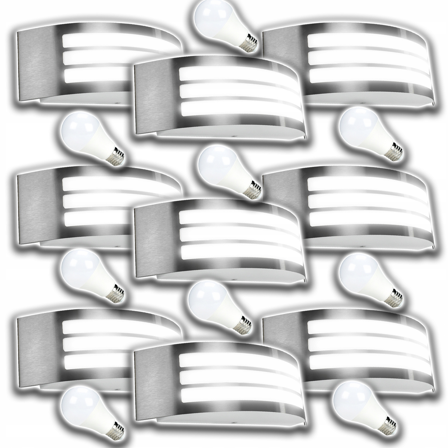 9x Venkovní Nástěnná Lampa Zahradní IP44 Venkovní Stříbrná Žárovky