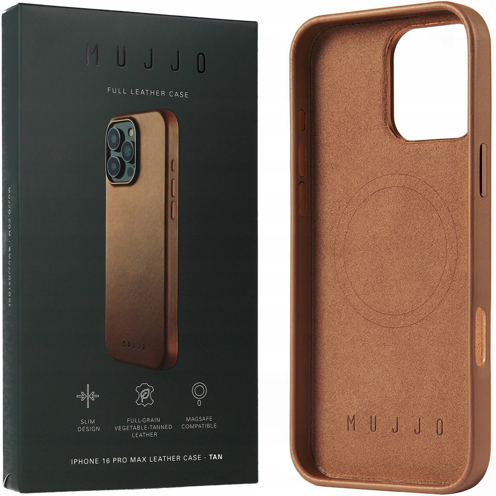 Pouzdro pro iPhone 16 Pro Max, Mujjo z přírodní kůže na zadní kryt, obal