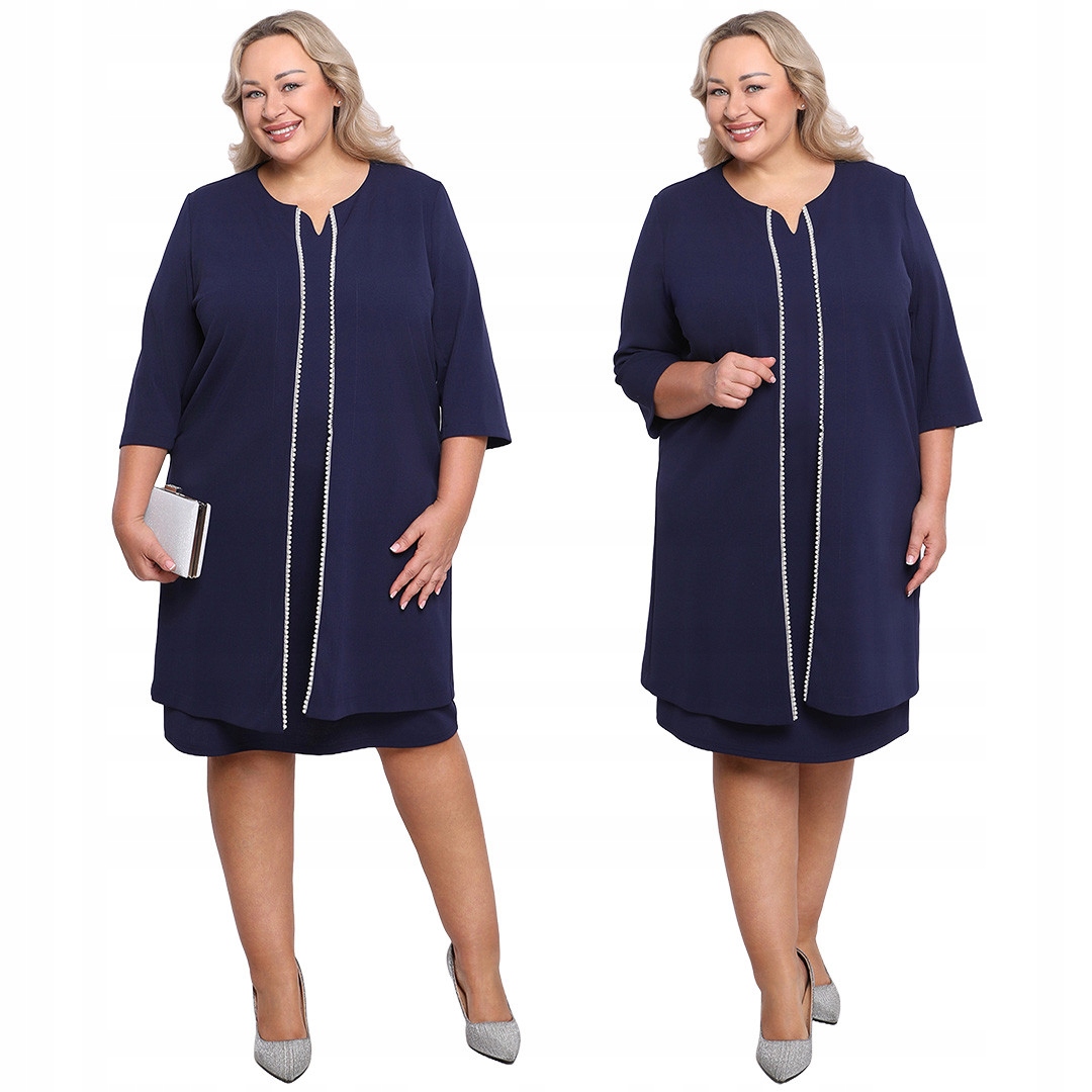 Tmavě modrý komplet s ozdobnými perličkami 46