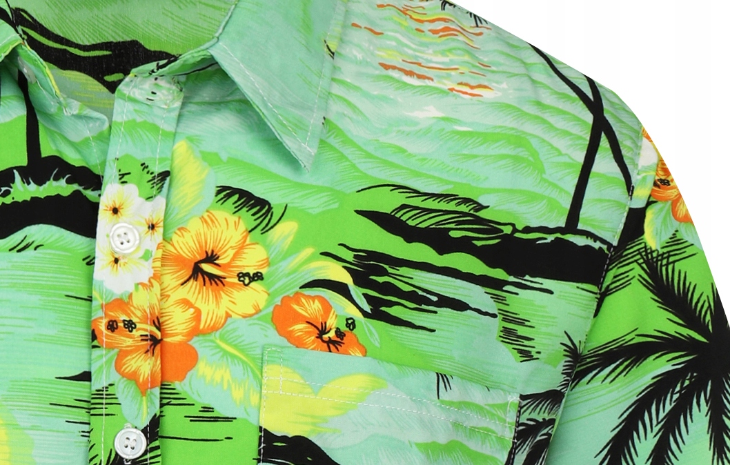KOSZULA MĘSKA HAWAJSKA W PALMY KWIATY PLAŻA MORZE C1 ZIELONA - XL Wzór dominujący kwiaty