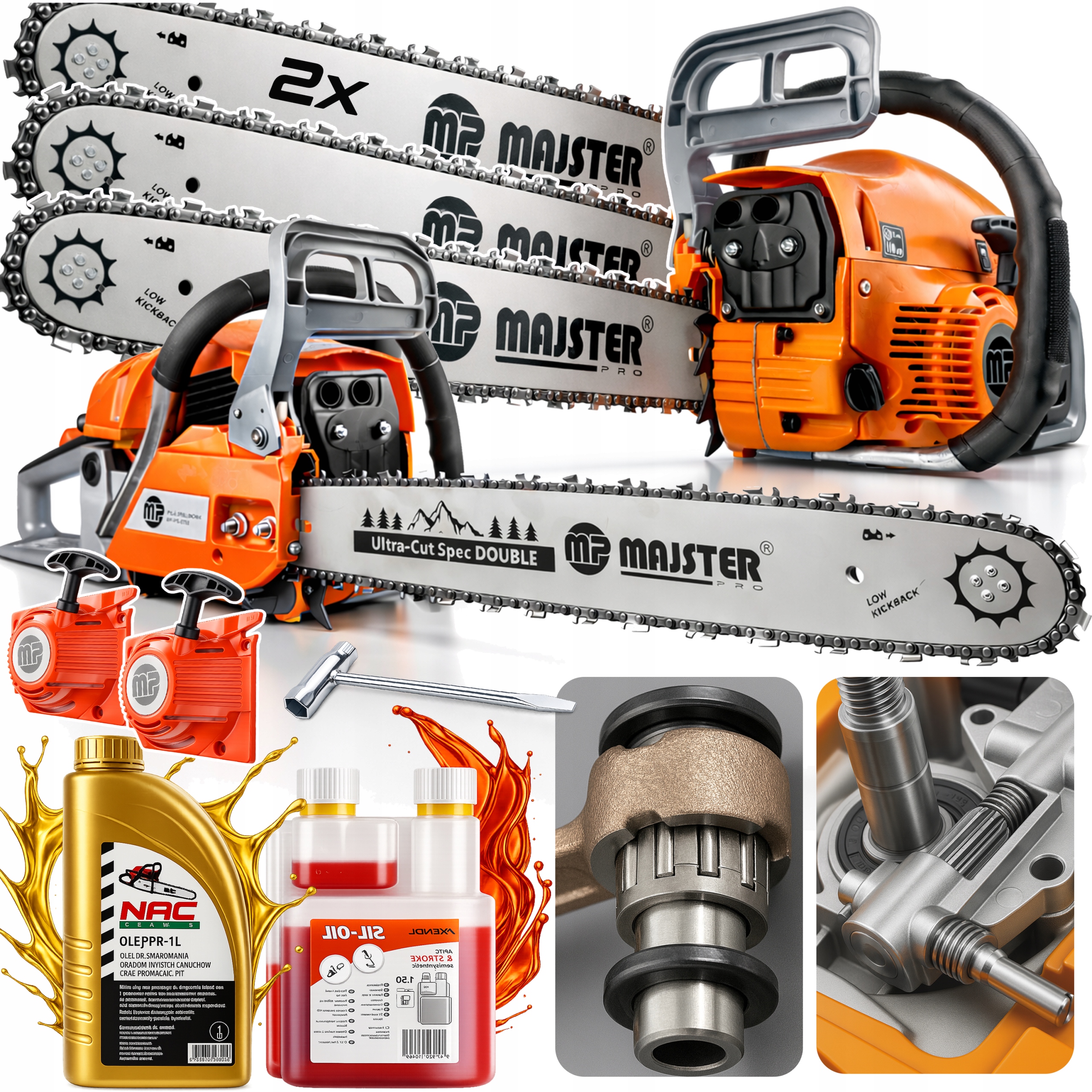 Piła Spalinowa Pilarka Łańcuchowa 5,7km 58cm³ 2x łańc/prowad+Olej zest Clon