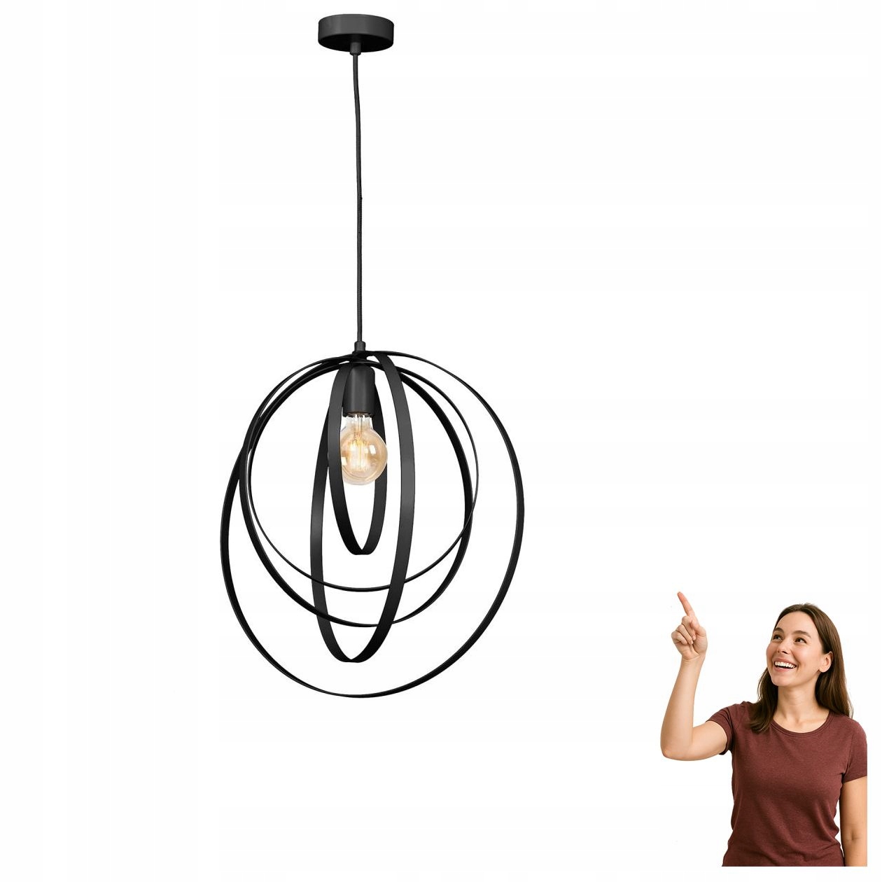 Černá závěsná lampa z kovových kroužků Ringo 1412 Luminex