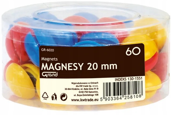 MAGNESY DO TABLIC - 20 mm 60 sztuk MIX KOLORÓW