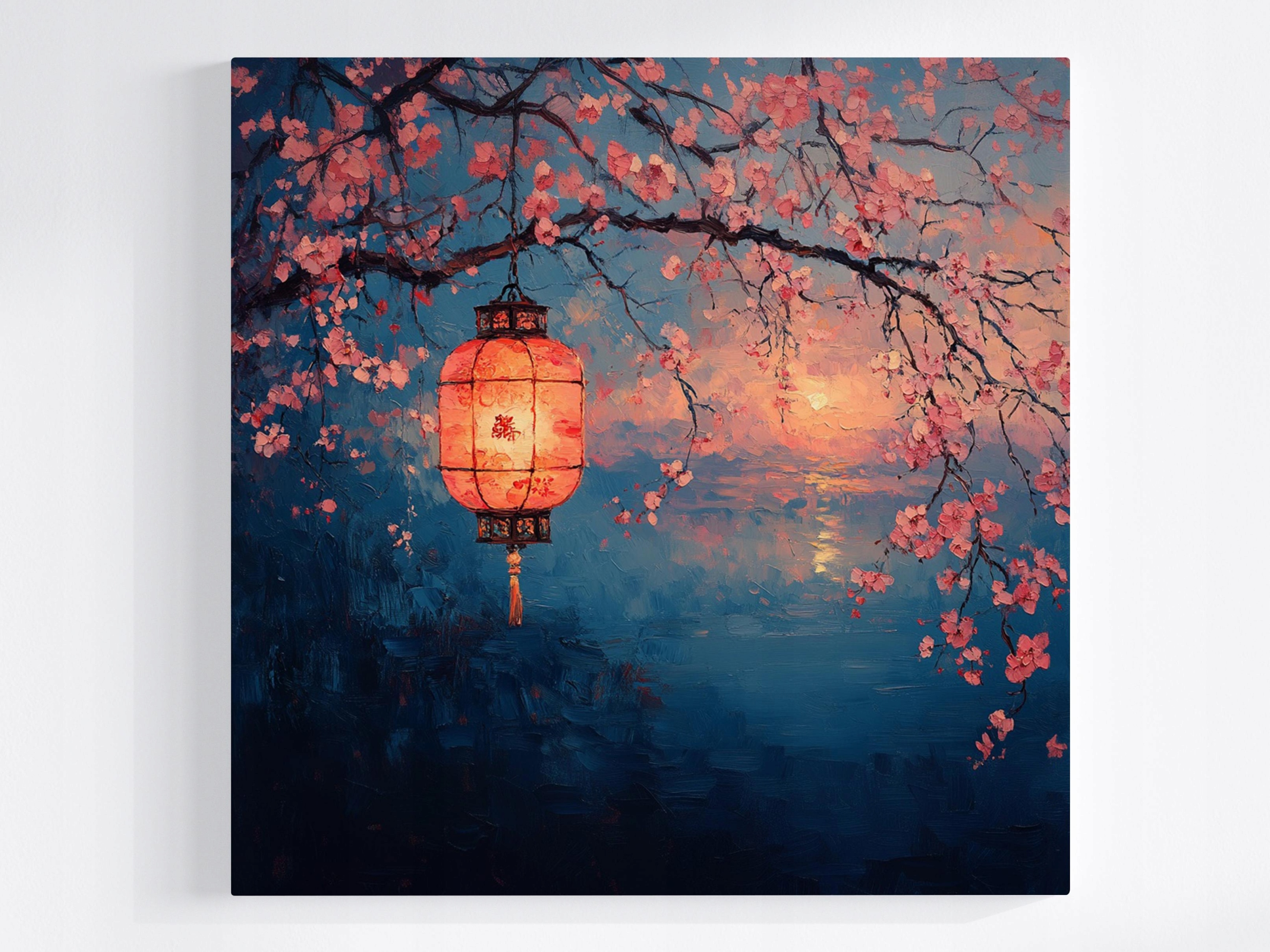 Obraz Na Plátně Canvas Večer Temnota Višeň Japonsko Lampion Světlo 60x60