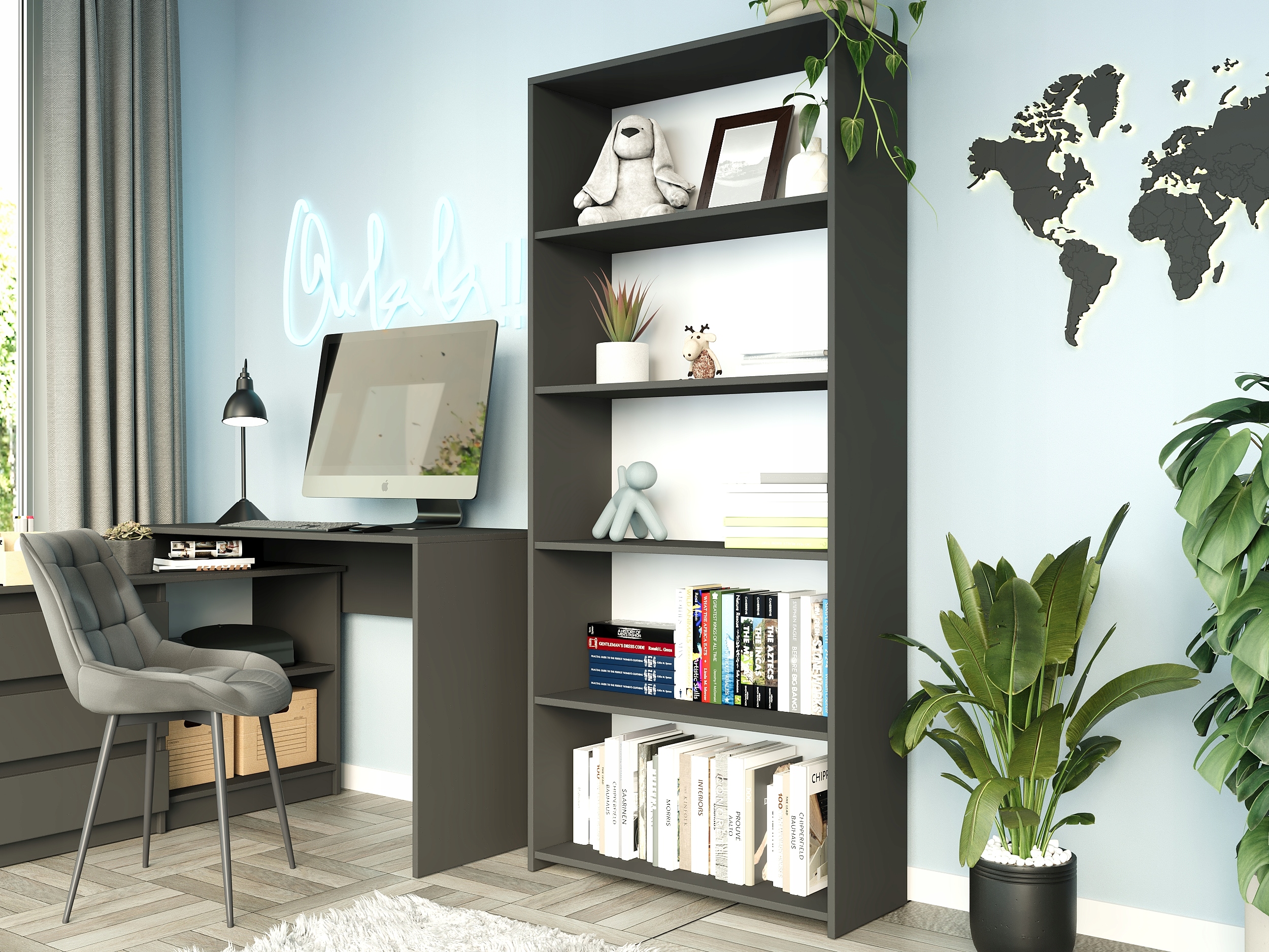 REGAŁ 80CM PÓŁKA SZAFKA KSIĄŻKI SEGREGATORY B-80 ANTRACYT