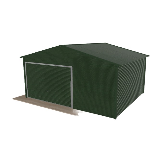 Plechová garáž 5x4 m jednopolohová, dvouspádová, zelená