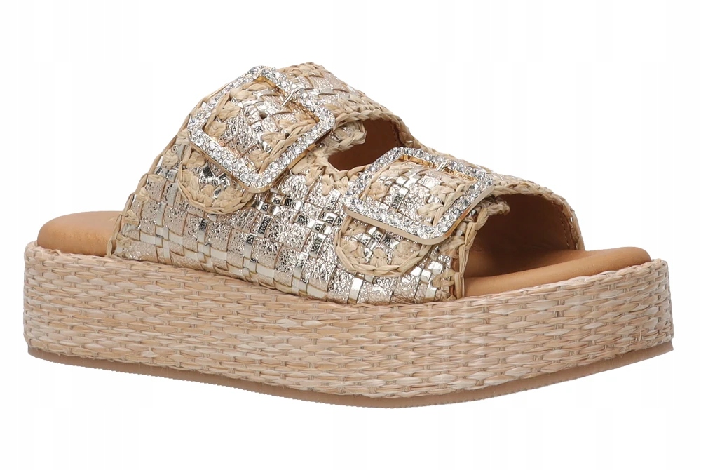 Venezia dámské zlaté nazouváky z pletené kůže na platformě 39