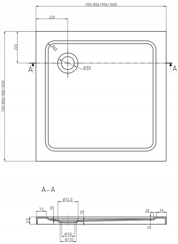 MEXEN FLAT BRODZIK KWADRATOWY SLIM 90x90 CZARNY Kod producenta 40709090G