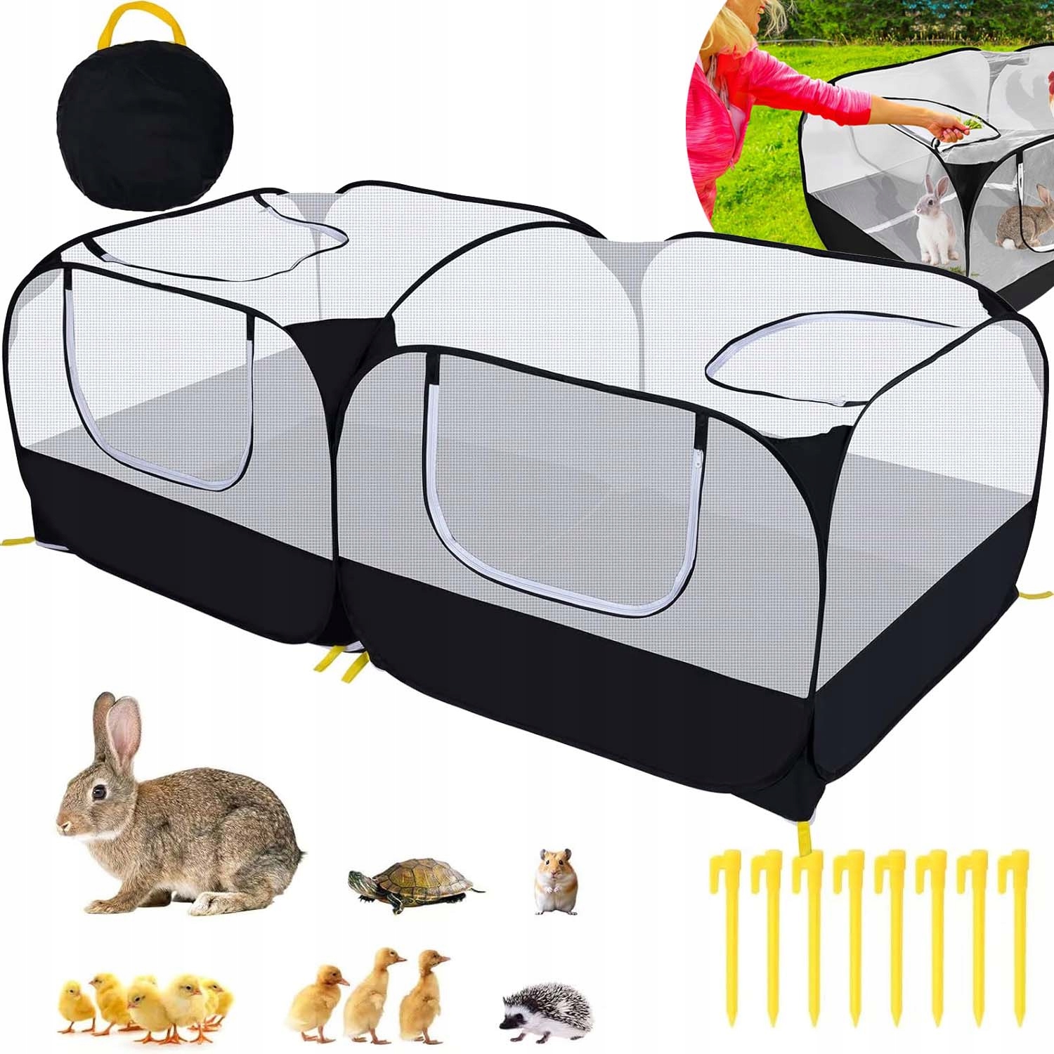 Levně Kotec Pro Psa Kočku Skládací, 185*94*64 CM, Přenosná, Černá