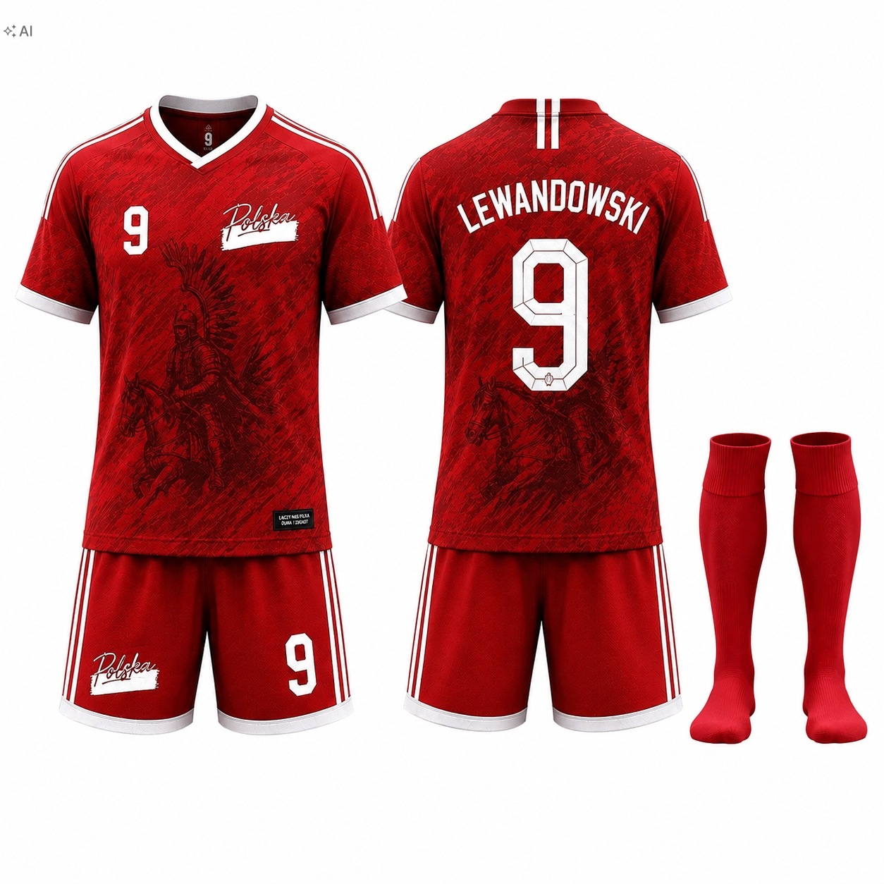 Lewandowski Strój Komplet Piłkarski Polska Zestaw Na 115-125 CM Wzrostu