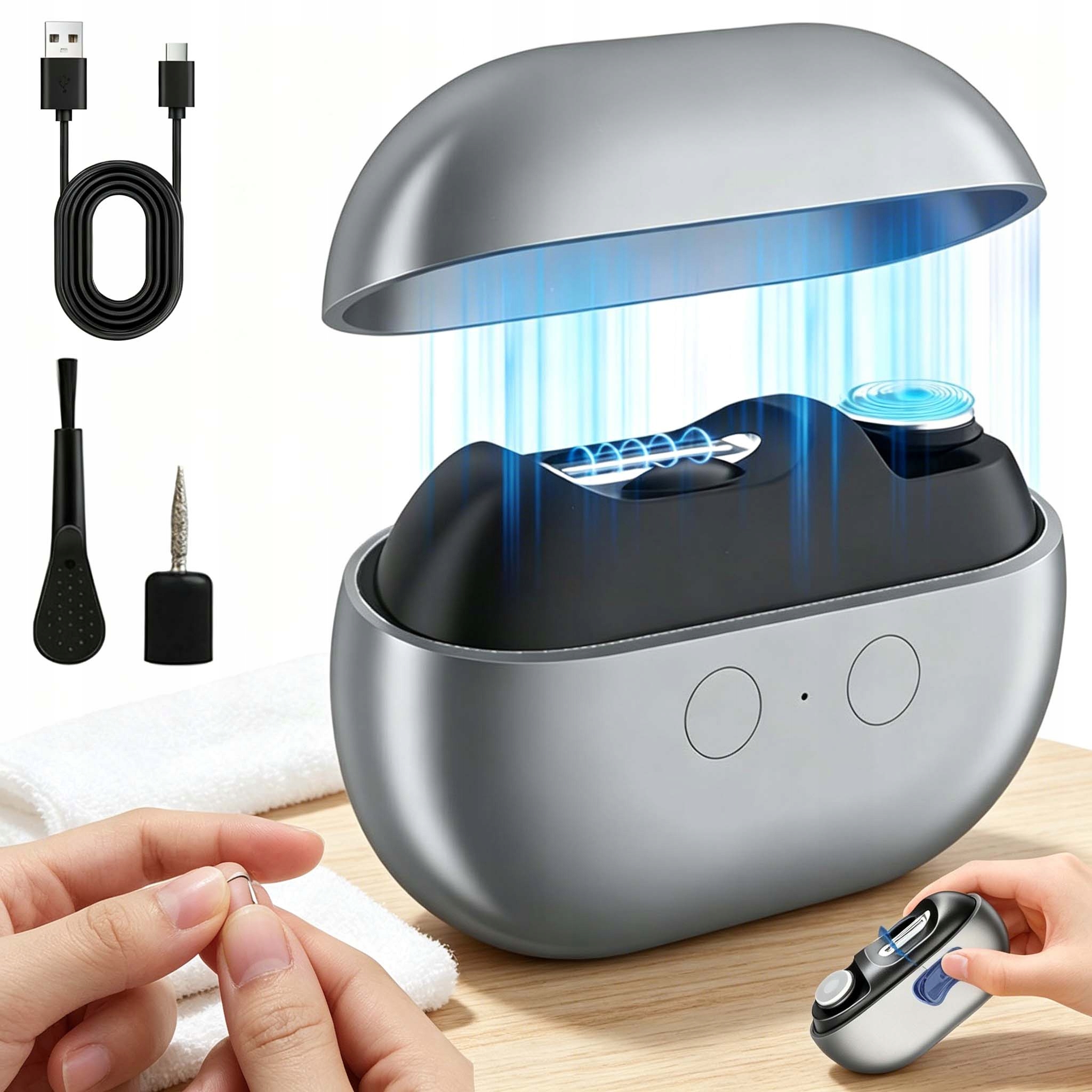 Elektrický Odstřihovač Nehtů Bruska Zastřihovač Pilník Usb 3V1