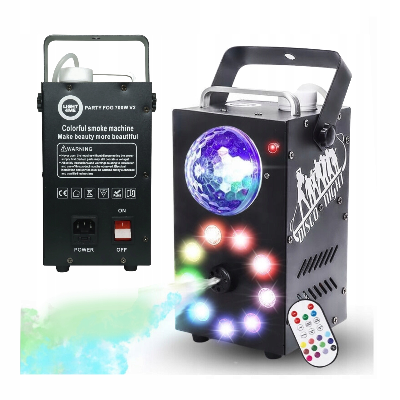 Wytwornica Dymu Dymiarka Generator Mgły Kula Disco Led Rgb 700W Pilot