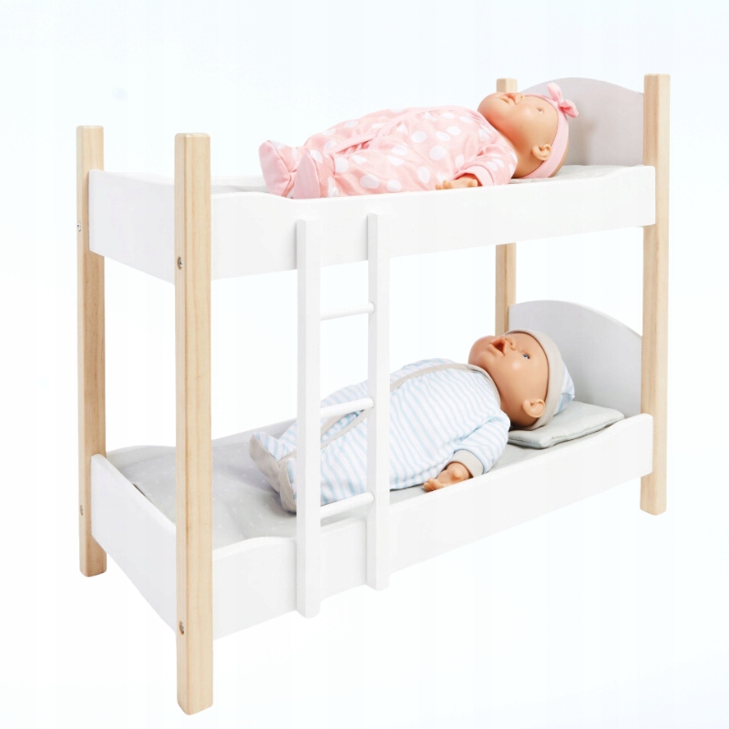 DREWNIANE DWUPIĘTROWE ŁÓŻECZKO DLA LALEK DO 53 CM + AKCESORIA