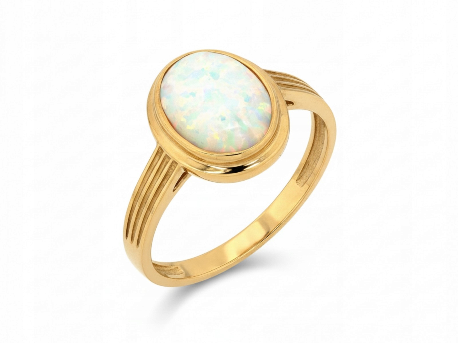 Zlatý prstýnek 585 s bílým Opálem 18r Oválný kámen 1.95g jako dárek