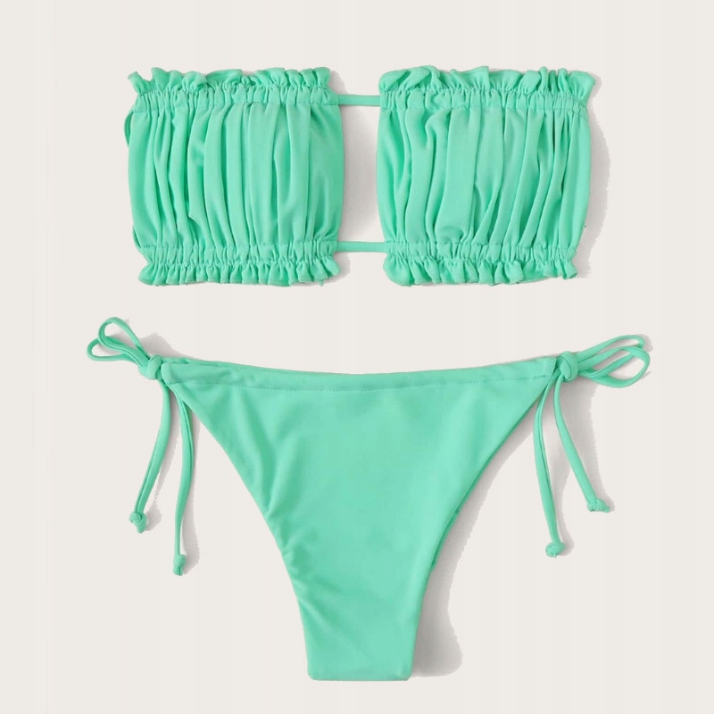 BIKINI DWUCZĘŚCIOWY STRÓJ KĄPIELOWY BANDEAU MARSZCZENIE KOSTIUM WIĄZANY S Rodzaj komplet