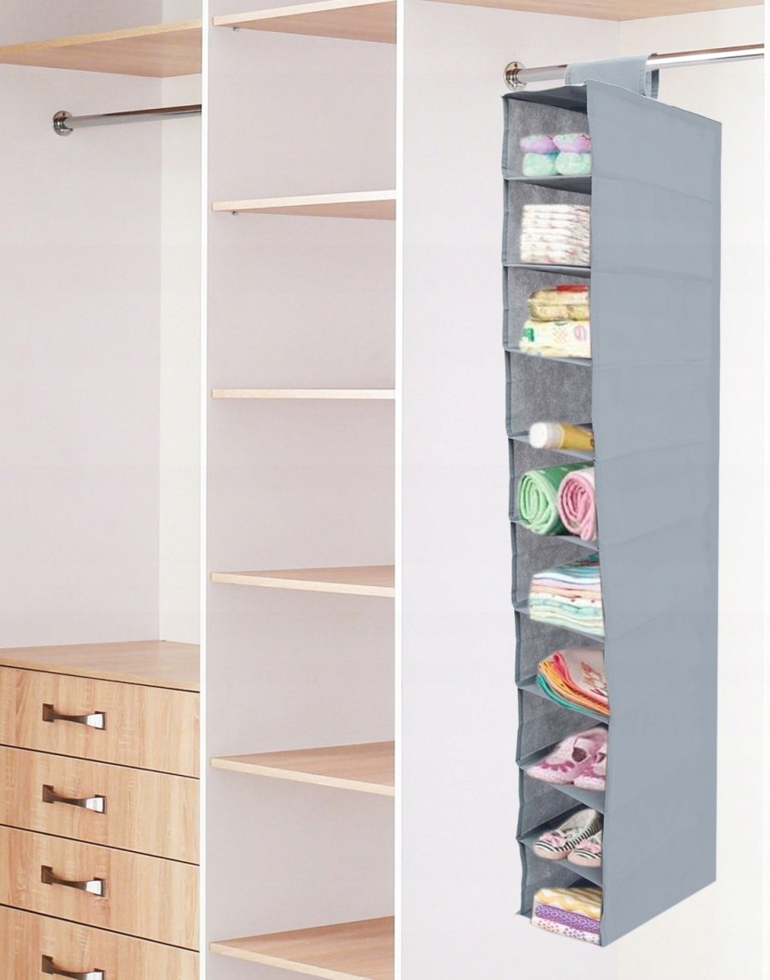 MATERIAŁOWA PÓŁKA WISZĄCA Z 10 PÓŁKAMI SZARA Kod producenta 7025914639392