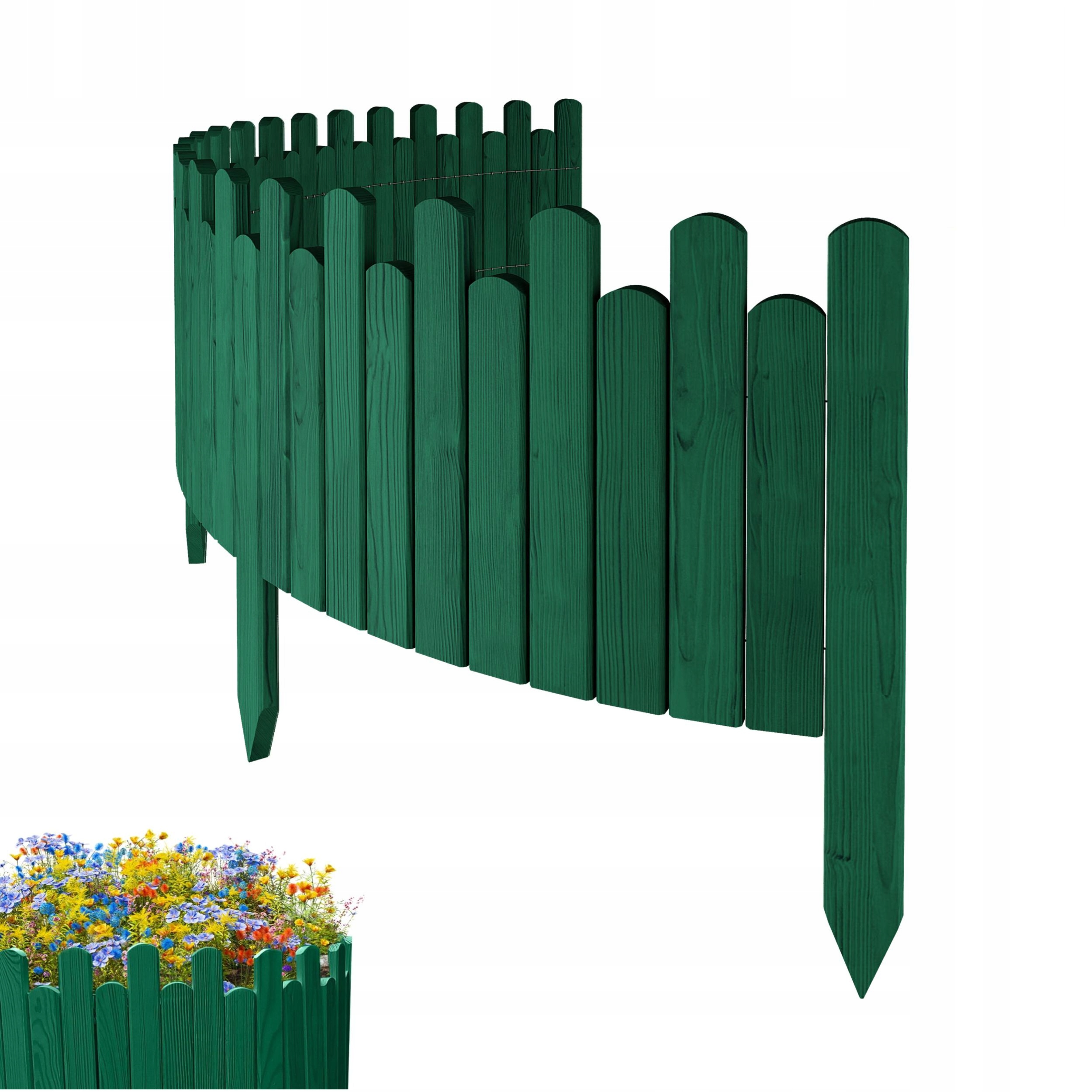 Zahradní Plot dřevěný, pružný, obrubník záhonků 200 x 30 cm Zelený